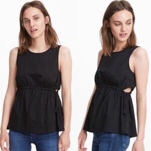 Club Monaco Black Janou Cut Out Top with Tassels Size XS Cotton
